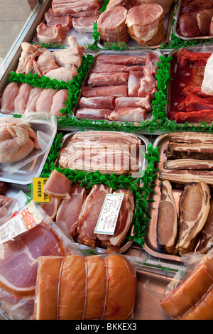 meat display in a butchers shop Stock Photo