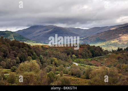 Queen Elizabeth Forest Park, Achray Forest area, the Trossachs looking over to Mentieth Hills, taken near Aberfoyle from A821 Stock Photo