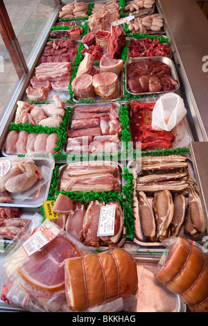 meat display in a butchers shop Stock Photo