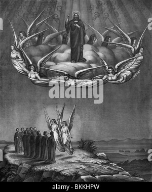 Vintage lithograph print circa 1873 depicting the Ascension of Jesus Christ to Heaven following his resurrection. Stock Photo