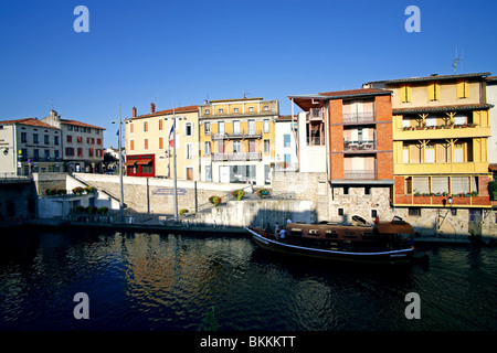 Colored houses along the river Agout in Castres, France