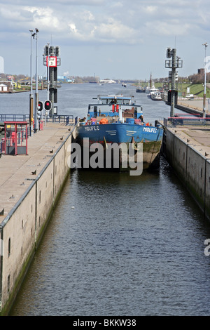 The Locks at Ijmuiden with the North Sea Canal connecting Amsterdam to the open North Sea Velsen The Netherlands Europe Stock Photo