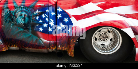 Willys pick up custom paint job drag car at Santa pod raceway. England Stock Photo