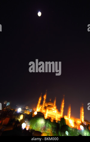 Night top view over Sultan Ahmed Mosque or Blue Mosque, Sultanahmet ...