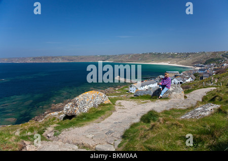 Coast Path to Sennen Village and Beach, Near Lands End, West Cornwall. UK Stock Photo