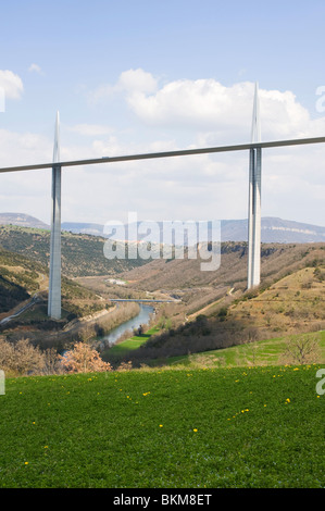 The Beautiful Millau Viaduct Suspension Bridge Carrying Traffic Over the Tarn River Aveyron Midi-Pyrenees France Stock Photo