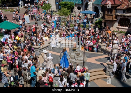 Paris, France, Theme Parks, Crowds of People Visiting Disneyland Paris, Overview Audience Watching Street Performers, crowd scene from above Stock Photo