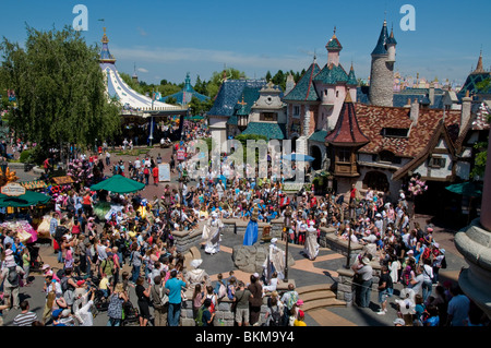 Paris, France, Aerial View, Theme Parks, People Visiting Disneyland Paris, Overview big crowds aerial Scene from above Stock Photo