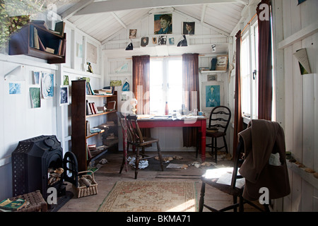 Inside of shed where Dylan Thomas wrote many of his poems Laugharne Wales UK Stock Photo
