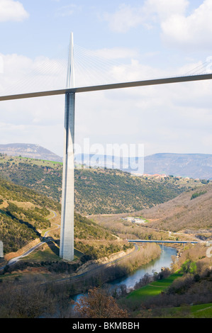 The Beautiful Millau Viaduct Suspension Bridge Carrying Traffic Over the Tarn River Aveyron Midi-Pyrenees France Stock Photo