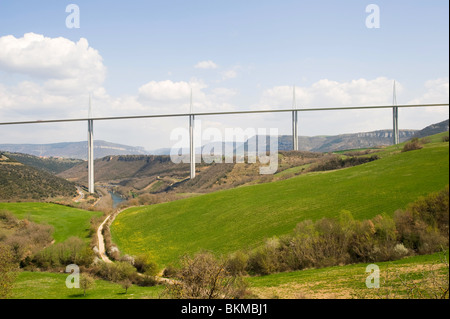 The Beautiful Millau Viaduct Suspension Bridge Carrying Traffic Over the Tarn River Aveyron Midi-Pyrenees France Stock Photo