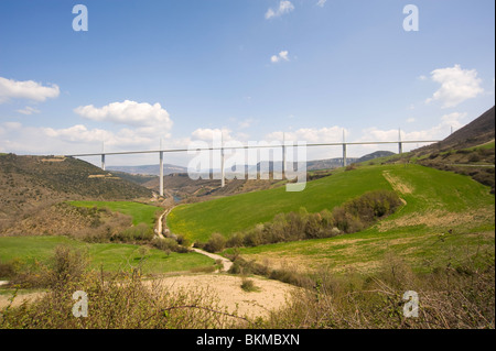 The Beautiful Millau Viaduct Suspension Bridge Carrying Traffic Over the Tarn River Aveyron Midi-Pyrenees France Stock Photo