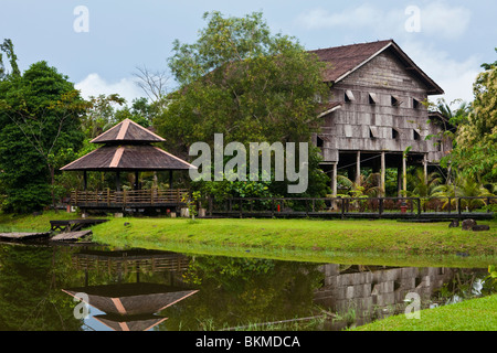 Melanau Tall House at the Sarawak Cultural Village, Beach. Kuching, Sarawak, Borneo, Malaysia. Stock Photo