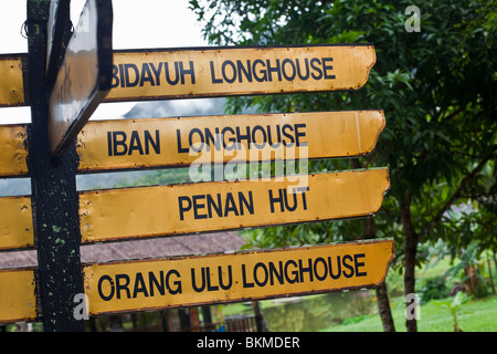 Information sign at the Sarawak Cultural Village, Damai Beach. Kuching, Sarawak, Borneo, Malaysia. Stock Photo