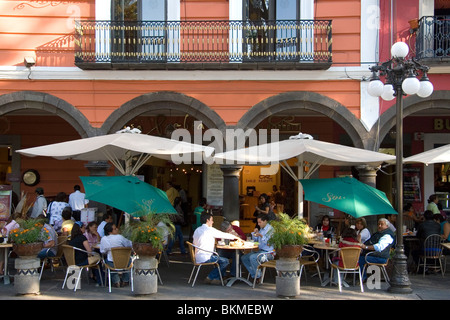 Sidewalk cafe in the city of Puebla, Puebla, Mexico. Stock Photo