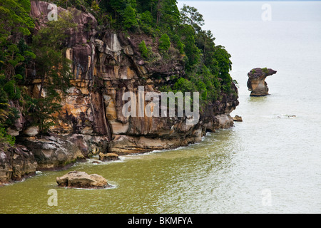 Rock cliffs at Teluk Pandan Kecil (Little Pandan Bay) in Bako National Park. Kuching, Sarawak, Borneo, Malaysia. Stock Photo