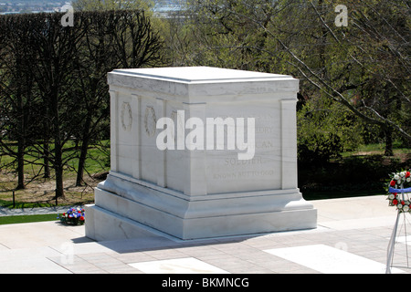 Flowers in front of the Tomb of the Unknown Soldier at Arlington National Cemetery Virginia Stock Photo
