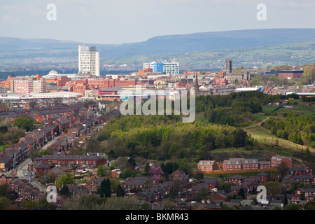 Oldham Town centre panorama center Stock Photo