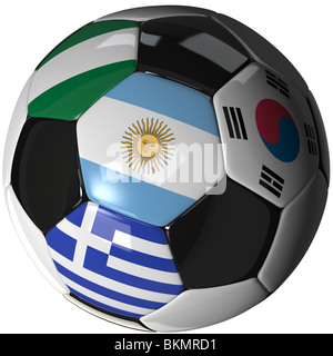 High Quality, hi-res 3D render of soccer ball with the four flags of the competing teams in group B of the 2010 Soccer World Cup Stock Photo