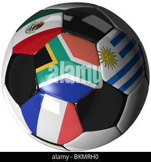 High Quality, hi-res 3D render of soccer ball with the four flags of the competing teams in group A of the 2010 Soccer World Cup Stock Photo