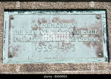brass plaque war memorial of the men and women of hyde who lost there lives 1939-1945 werneth low Stock Photo