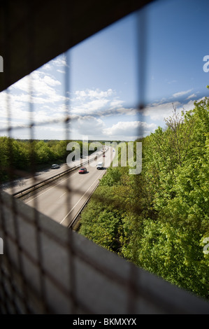 A12 road in Essex uncongested with few cars in Ariel view from a bridge in Chelmsford on a summer day and no visible pollution Stock Photo