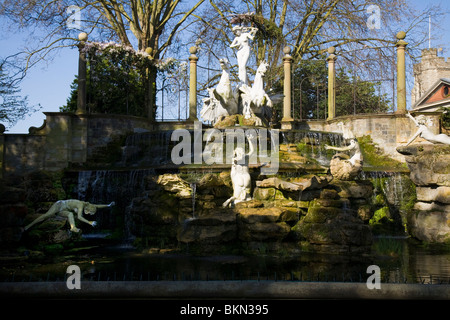 Marble sculptures of nymphs from the Italian / Roman studio of Orazio Andreoni; now in the garden of York House, Twickenham. UK. Stock Photo