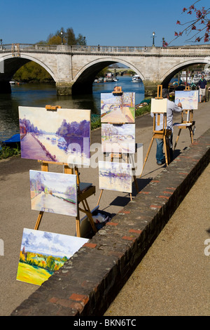 Art / paintings of Richmond bridge for sale by an artist who also offers lessons to amateur landscape painters. Richmond. UK. Stock Photo