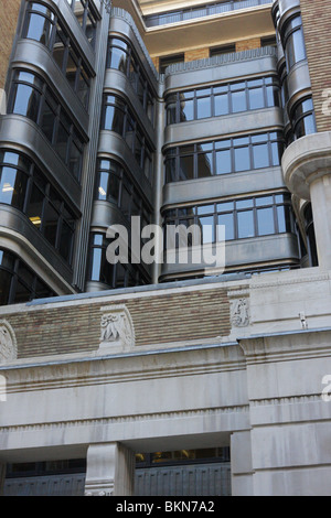 Art Deco feel to this elevation of The Adelphi building in John Adam Street, a side street just off of the Strand in London. Stock Photo