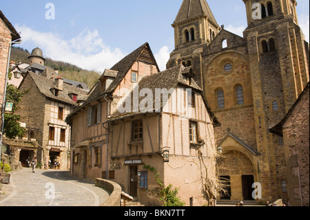 The Beautiful Medieval Historic Town of Conques with Famous Church of St Foy and Romanesque Architecture Aveyron France Stock Photo