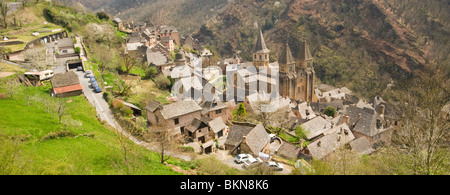 Aeriel View of the Beautiful Medieval Town of Conques with Ancient French Architecture Aveyron Midi-Pyrenees France Stock Photo