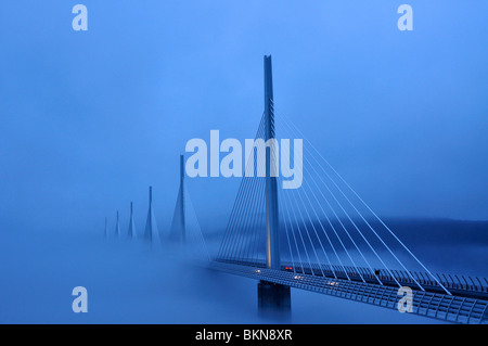 Millau viaduct viaduc  in clouds and fog Stock Photo