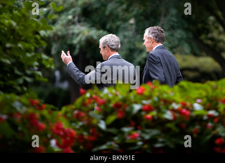Former President George Bush and son President George W Bush. Stock Photo
