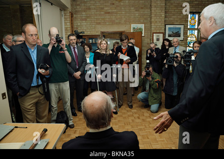 Press being introduced to Peter Ayerst, World War II Spitfire pilot. Stock Photo