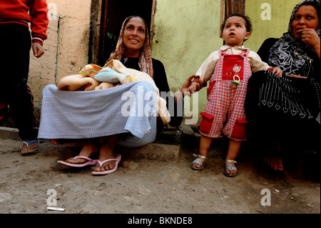 zabbaleen family ,zabbaleen community ,  morkatam hills , cairo , egypt Stock Photo