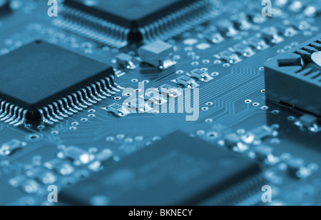 blue image of integrated circuits and technology Stock Photo