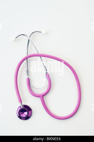 great image of pink stethoscope on white Stock Photo