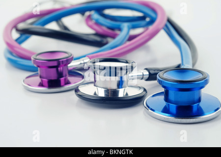 great image of three stethoscopes on white Stock Photo