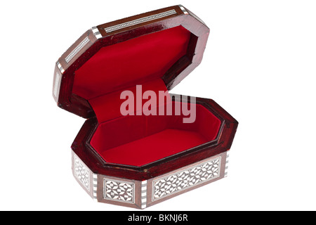 Eight sided red velvet lined jewelry box Stock Photo