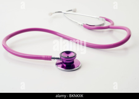 great image of pink stethoscope on white Stock Photo