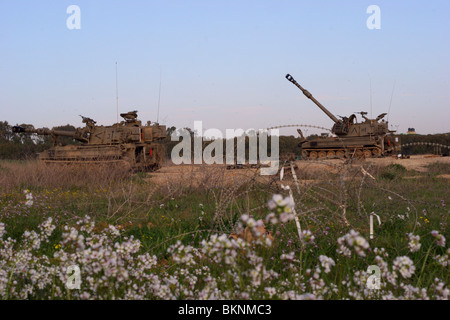 Israel, Gaza border, IDF tanks parked in a field base near the Gaza-Israeli eastern border. On Feb 28, 2008. Stock Photo