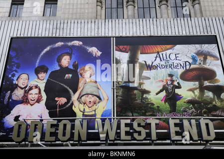 Odeon West End cinema sign with Alice in Wonderland Billboard, Leicester Square, London, England, UK Stock Photo