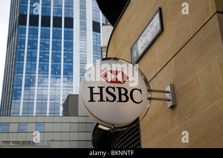 HSBC bank sign, London Wall, London EC2, England Stock Photo