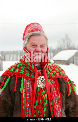 Woman in traditional Sami costume, Lapland, Finland Stock Photo ...