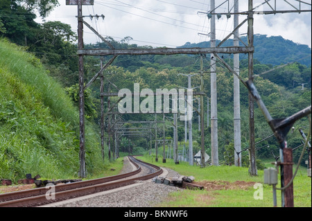 Panama Canal Railway Track Passing Through Gamboa, Panama Stock Photo