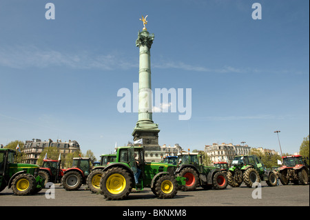 tractors at place de la Bastille in Paris Stock Photo