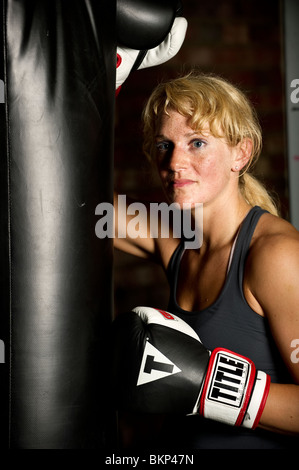 Female boxer training in a gym Stock Photo