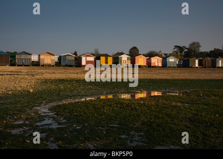 Beach huts in Whitstable at twilight Stock Photo