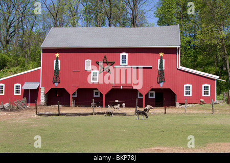 A red barn with a vintage look. Stock Photo