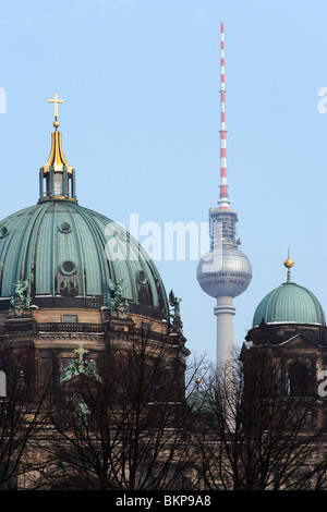 Berliner Dom and Fernsehturm Stock Photo